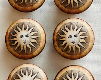 Handcrafted FUNKY SUN Decorative 1-q 1/2" Round Wood Knobs