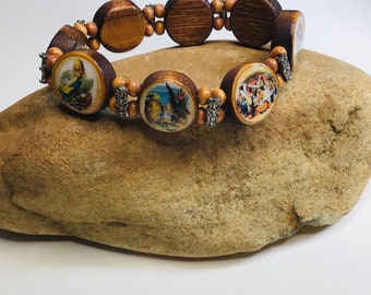 Handmade Alice in Wonderland Collage Stretch Bracelet