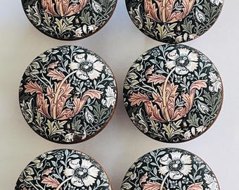 Handcrafted 1-1/2" Floral Tulip Decorative Round Wood Knobs w/Screws