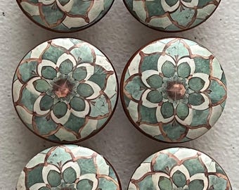 Handcrafted 1-1/2" Geometric Copper Like Decorative Round Wood Knobs w/Screws