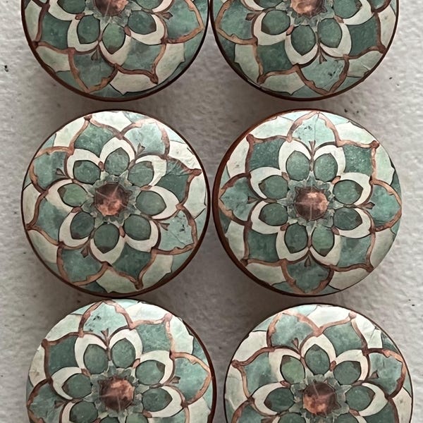 Handcrafted 1-1/2" Geometric Copper Like Decorative Round Wood Knobs w/Screws