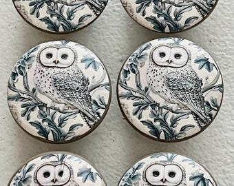 Handcrafted 1-1/2" Decorative Round Wood Owl Knobs