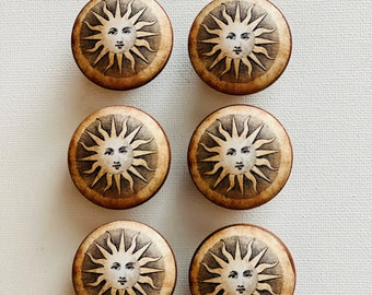 Handcrafted FUNKY SUN Decorative 1-1/2" Round Wood Knobs