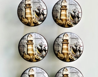 Handcrafted Round 1-1/2” Wood Lighthouse Knobs