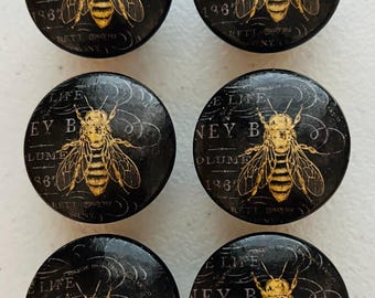 Handcrafted 1-1/2" Bee Decorative Round Wood Knobs w/Screws