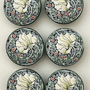 Handcrafted Willam Morris 1-1/2" Decorative Round Wood Round Knobs