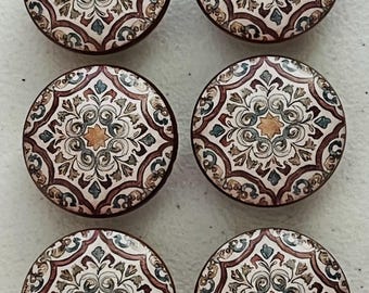 Handcrafted 1-1/2" Geometric (3)  Decorative Round Wood Knobs w/Screws