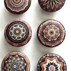Handcrafted Mandala/Kaleidoscope Round Wood Cabinet/Drawer/Chest Knobs