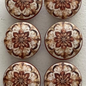 Handcrafted 1-1/2" Geometric (4) Copper Like Decorative Round Wood Knobs w/Screws