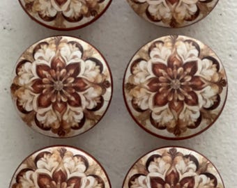 Handcrafted 1-1/2" Geometric (4) Copper Like Decorative Round Wood Knobs w/Screws