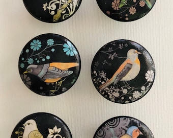 Handcrafted 1-1/2" Decorative Round Wood Bird Knobs