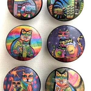 Handcrafted CRAZY ALLEY CAT Round Wood Cabinet/Drawer/Chest Knobs