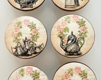 Handcrafted 1-1/2" Vintage Kitchen Tea Pots Decorative Round Wood Knobs w/Screws
