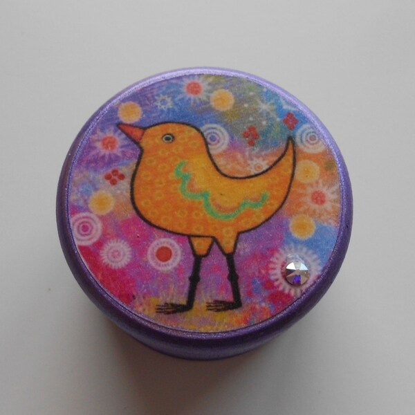 Handcrafted CUTE BIRD Wood & Swarovski Crystal Keepsake/Pill/Tooth Fairy/Trinket Sassy Box