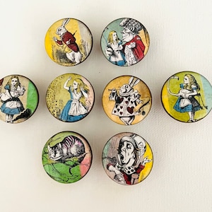 Handcrafted ALICE IN WONDERLAND Round Wood Cabinet/Drawer/Chest Knobs