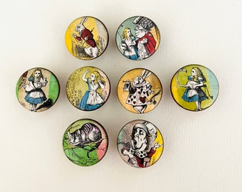 Handcrafted ALICE IN WONDERLAND Round Wood Cabinet/Drawer/Chest Knobs