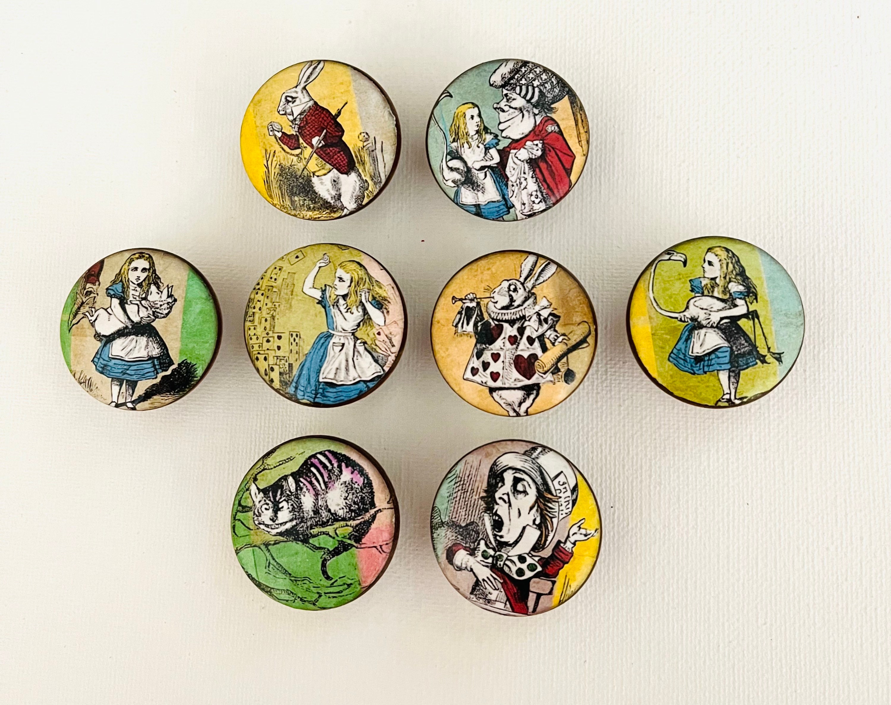 Handcrafted Alice in Wonderland Round Wood Cabinet/Drawer/Chest Knobs
