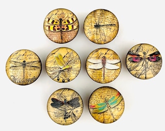 Handcrafted Dragonfly Decorative 1-1/2" Round Wood Knobs