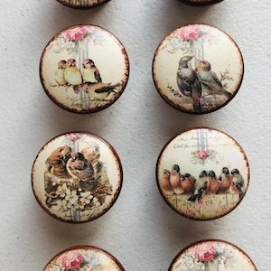 Perillas redondas de madera decorativas de 1-1/2" con forma de pájaro hechas a mano