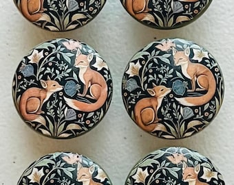 Handcrafted Willam Morris 1-1/2" Decorative Round Wood Fox Knobs