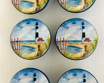 Handcrafted Lighthouse/Nautical Themed Decorative 1-1/2" Round Wood Knobs