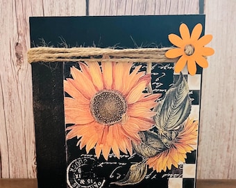 Handcrafted Wood Sunflower Art Block