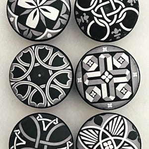 Handcrafted 1-1/2" Modern Farmhouse Monochromatic Black and White Decorative Round Wood Knobs w/Screws