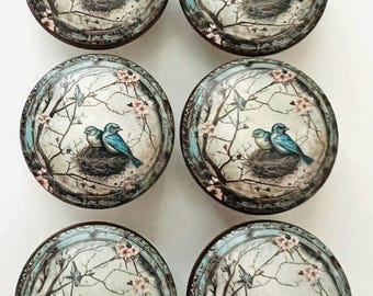 Handcrafted Round Wood BIRD Cabinet/Drawer/Chest Knobs