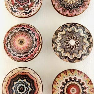 Handcrafted BOHO Mandala Decorative Round 1-1/2" Wood Knobs