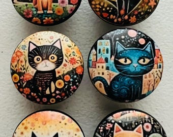 Handcrafted CRAZY ALLEY CAT Round Wood Cabinet/Drawer/Chest Knobs