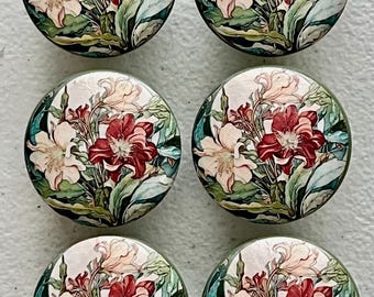 Handcrafted 1-1/2" Tiger Lilies Decorative Round Wood Knobs w/Screws