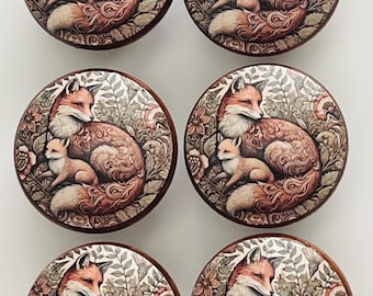 Handcrafted Willam Morris 1-1/2" Decorative Round Wood Fox Knobs