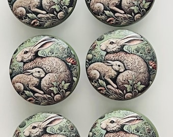 Handcrafted Willam Morris 1-1/2" Decorative Round Wood Rabbits Knobs