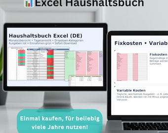Excel Haushaltsbuch • Schnell startklar • Kategorien anpassbar • Tages- & Monatsübersicht (DE)