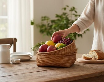 Handmade Rattan Basket Set of 3, Natural Home Decor & Storage