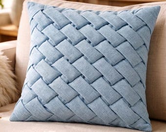 Funda de cojín de lino tejida a mano / Almohada con textura fruncida / Decoración de sofá en color personalizado