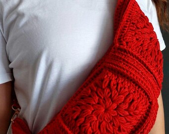 Handmade Crochet Sling Bag: Red Boho Crossbody