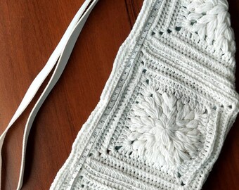 Handmade Crochet Sling Bag: White Cotton Boho Crossbody