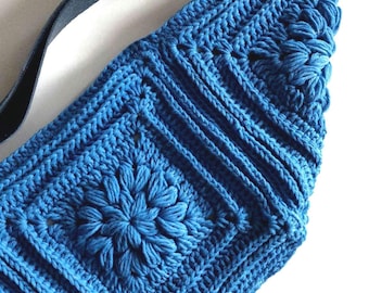 Handmade Crochet Sling Bag: Blue Boho Crossbody, Festival Style
