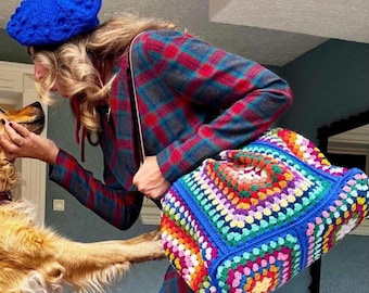 Preorder big colourful crochet purse, vintage bag