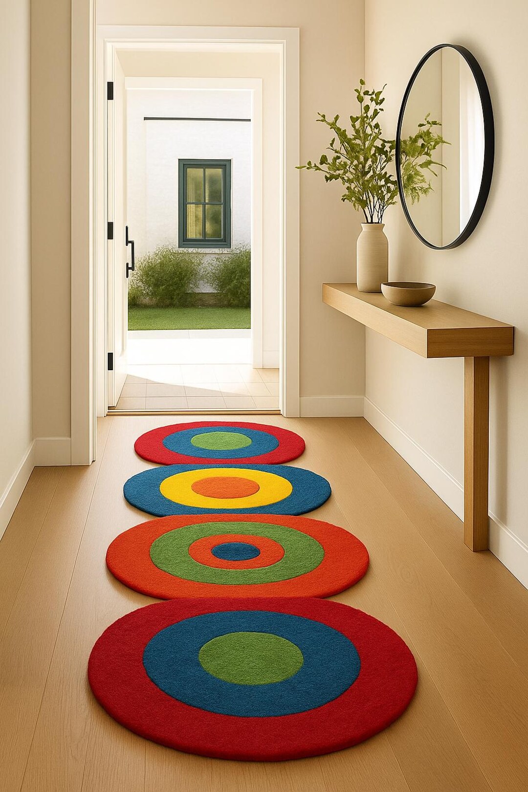 Geometric Wool Runner Rug | Colorful Circle Design, Custom Size - Etsy