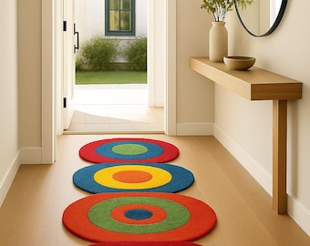 Geometric Wool Runner Rug | Colorful Circle Design, Custom Size