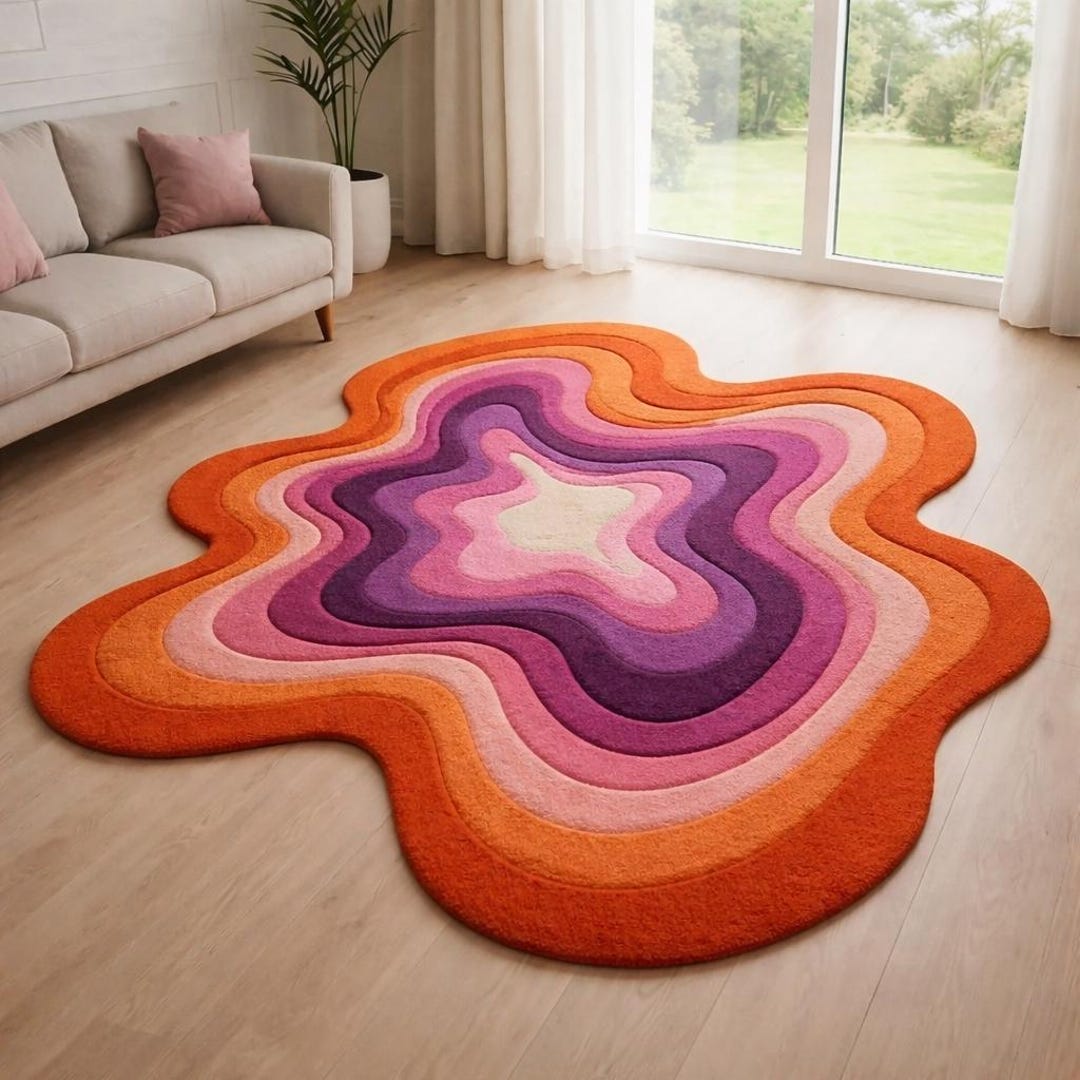 Hand Tufted Wool Area Rug | 70s Retro Wavy Star Design - Etsy