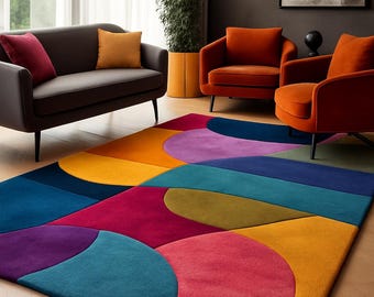 Tapete geométrico multicolorido | Tapete moderno abstrato e macio