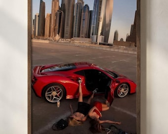 Luxury Poster | Bold Fashion Print with Red Ferrari and Urban Aesthetic | High-End, Chic, and Exclusive Wall Art for Modern Spaces