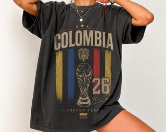 Colombia 26 Soccer Club T-Shirt, Colombian Pride Football Tee, World Cup Fan Apparel, Vintage Distressed Colombia Graphic, Soccer Gift
