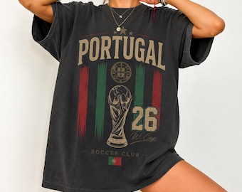 Portugal Soccer Shirt, Soccer Cup 2026 Football Tee, Comfort Colors Vintage Portugal Tshirt, Portugal Fan Gift, Unisex Graphic Soccer Tee