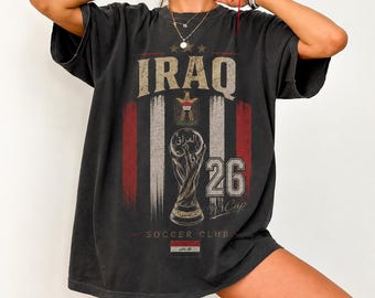 Iraq Soccer Club Shirt, Vintage Iraqi Football Tee, Comfort Colors Iraq 26 Graphic T-Shirt, Soccer Fan Gift, Unisex Adult and Youth Sizes