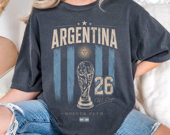 Argentina Soccer Shirt Vintage World Soccer Cup 2026 Graphic Tee, Retro Football Jersey, Comfort Colors Oversized Shirt, Argentina Fan Gift