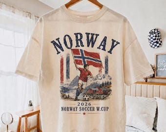 Retro Norway Football T-Shirt, Vintage 2026 Soccer Shirt, Norwegian Heritage Tee, Norway Flag Apparel, Unisex Soccer Lover Gift